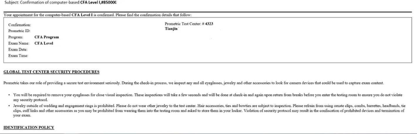 Confirmation Letter 考试确认信